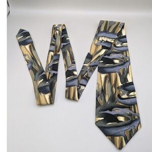 Vtg J. Garcia 1996 "Paris In the Rain" 100% Silk 4" Necktie Brown Blue Geometric